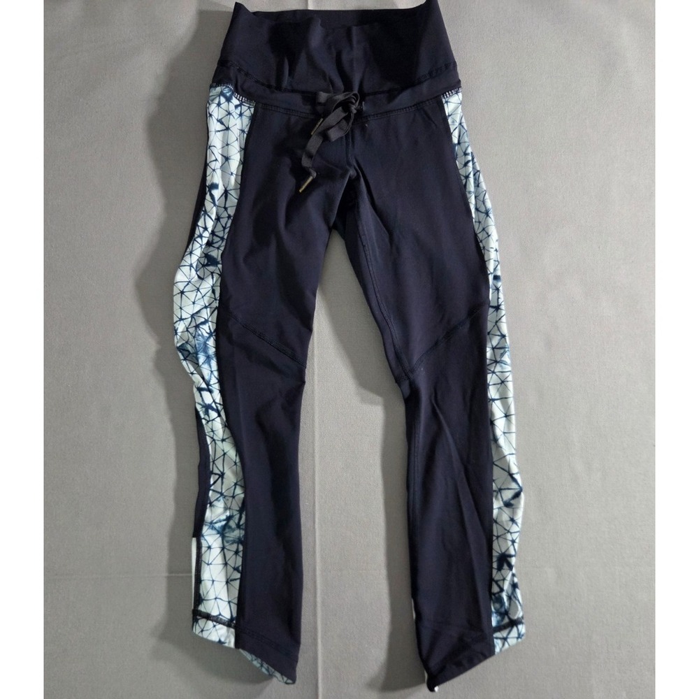 Lululemon Leggings Womens 0 Blue Wildwood White Never Still Running Crop Pants